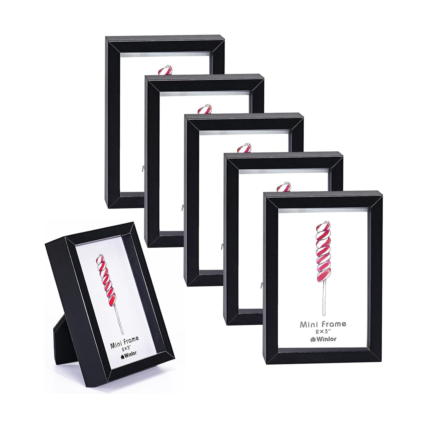 Small Picture Frames / Black / 2 x 3 / Set of 6