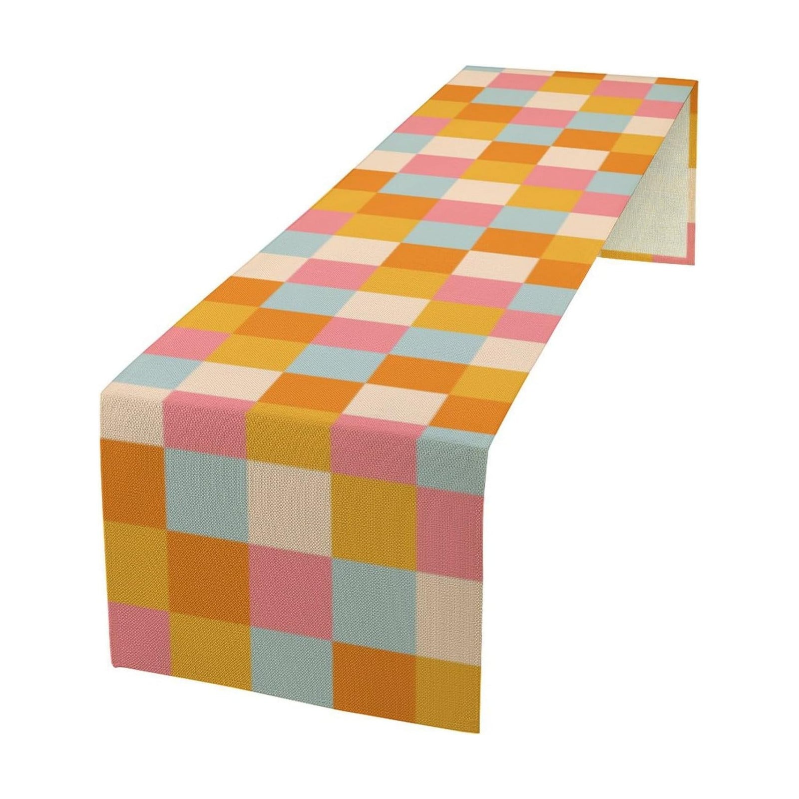 70s Hippie Table Runner Vintage Geometric Square Square Grid Yellow Orange Pink Blue 1960s 1970s Retro Country