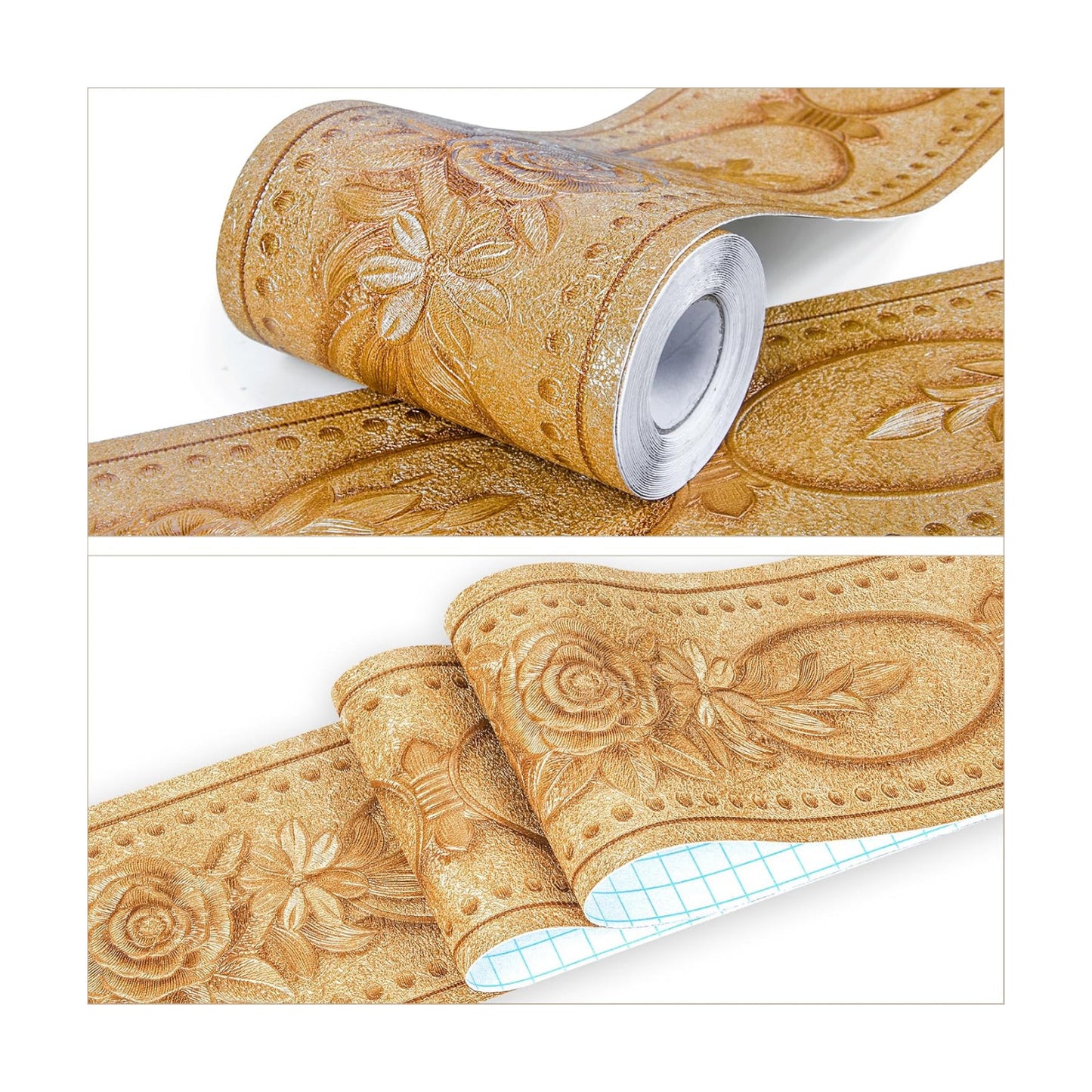 Wallpaper Border 3D Elegant Royal Peony Flower Peel and Stick Wall Border / Rose Golden / Gold