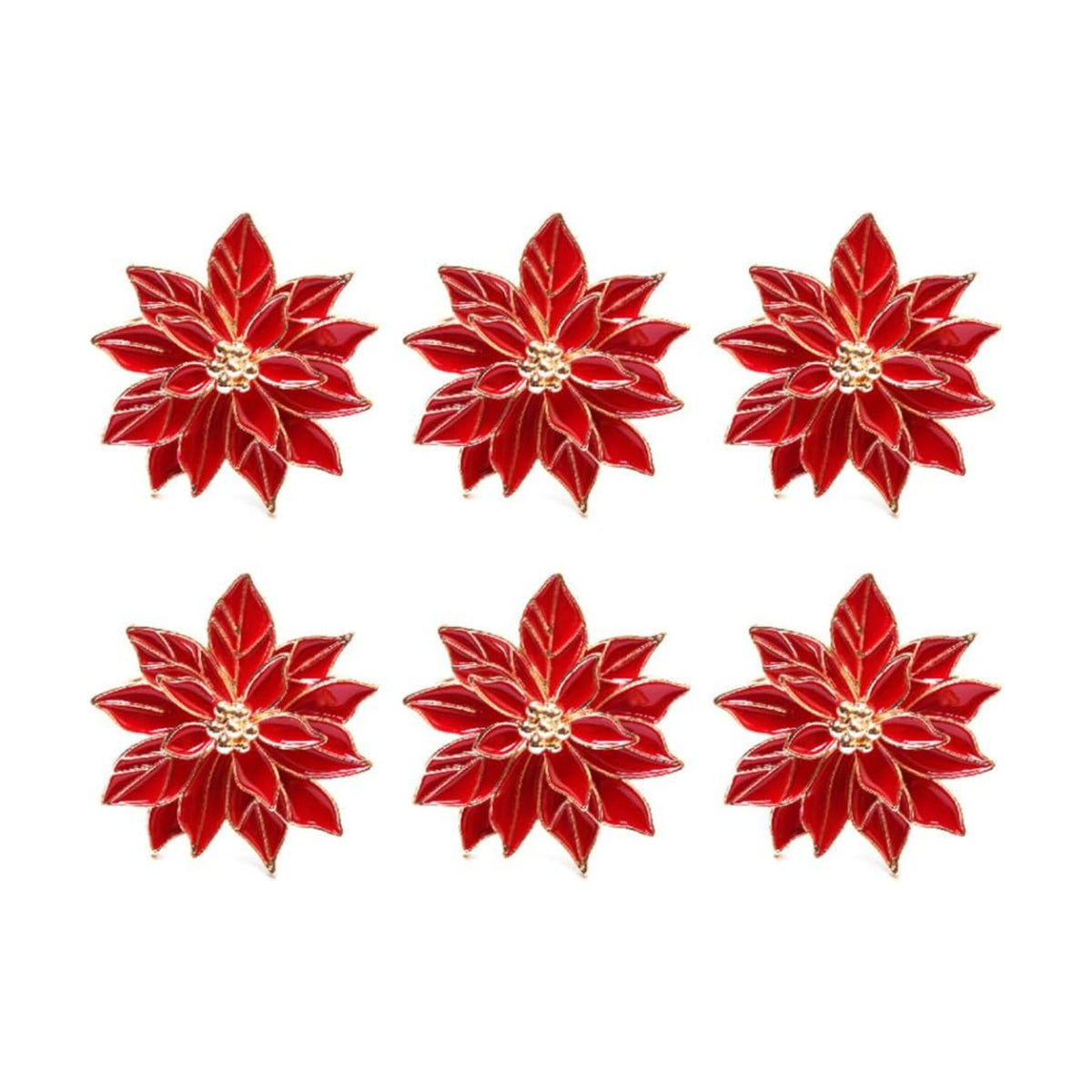 Christmas Poinsettia Napkin Rings Set of 6 Holders with Red Flowers, Christmas Napkin Rings Dinning Table Setting for Wedding Party Holiday Banquet Decor(Bows-6pcs)