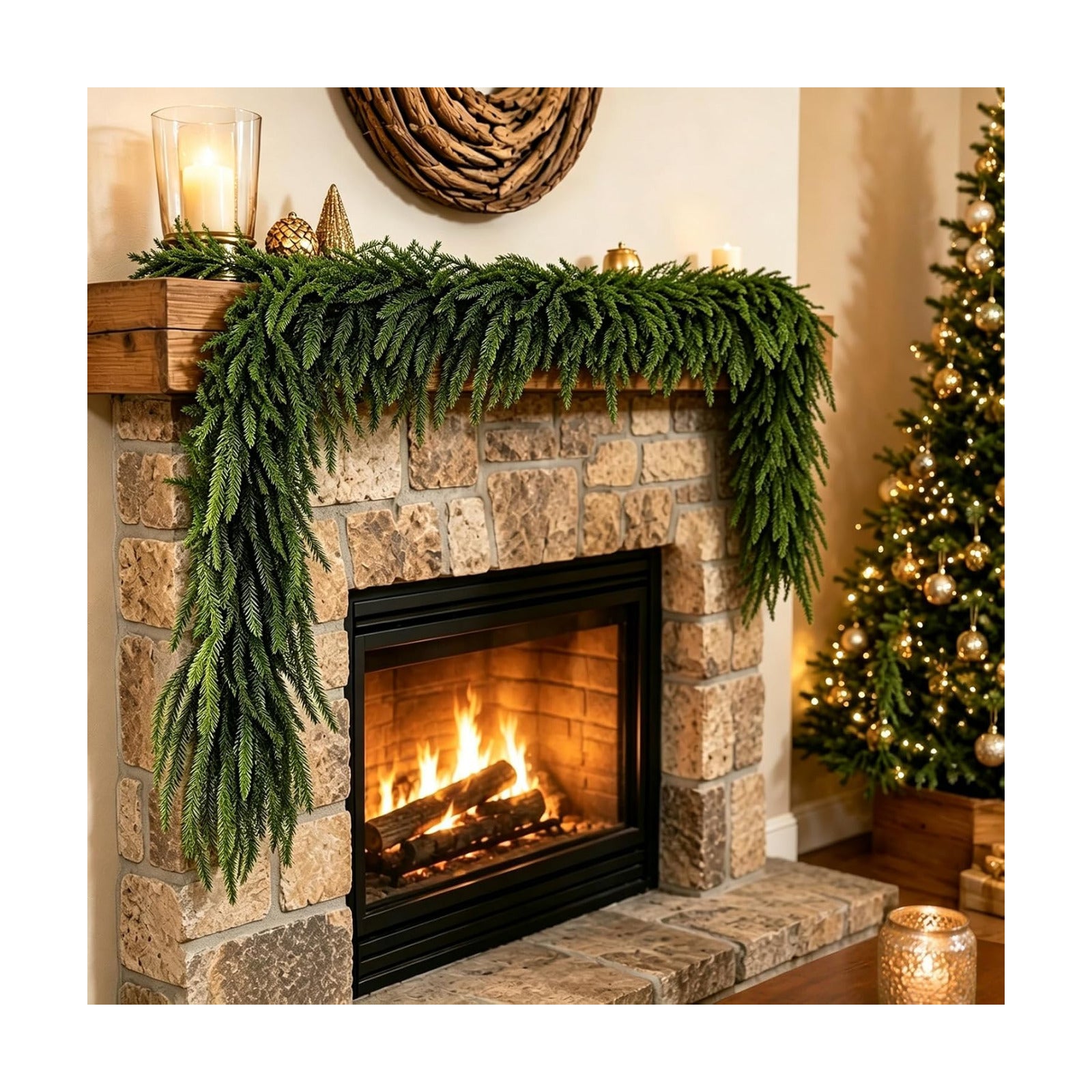 2Pcs 6FT Artificial Norfolk Pine Garland, Real Touch Christmas Garlands | Realistic Faux Greenery Soft Textured Winter
