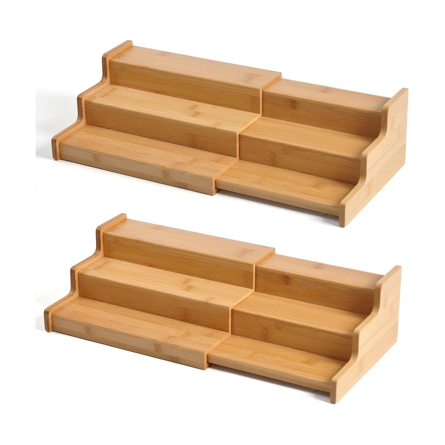 JinDoWin Spice Rack Organizer for Cabinets,Countertop & Pantries,2 Pack | Expandable design, 3-Tier stepped bamboo