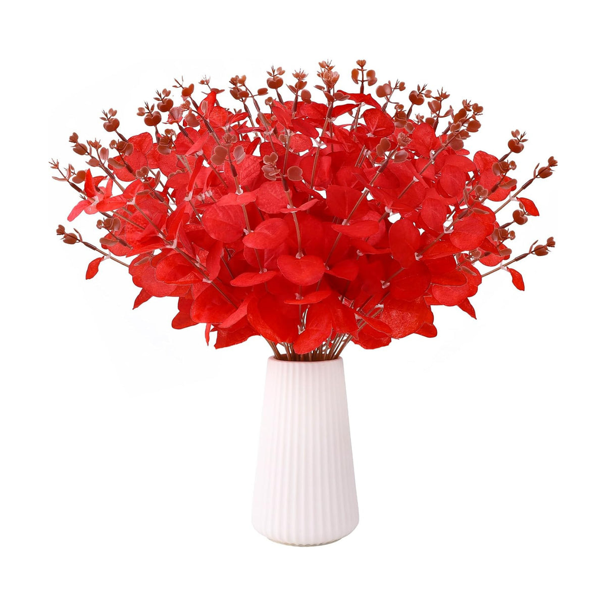 DIYDEC 18Pcs Christmas Artificial Flowers 2 Styles Red Xmas Eucalyptus Stems for Table Centerpieces Faux Eucalyptus Leaves Branches for Christmas Tree Home Party Decoration