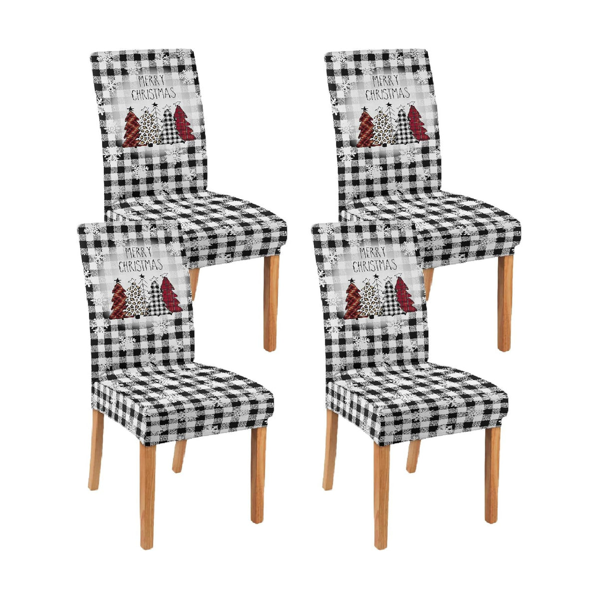 Christmas Chair Covers Set of 4 Buffalo Plaid Christmas Tree Dining Chair Seat Cover Stretch Removable Xmas Chair Slipcover Protector for Xmas Dining Room Kitchen Home Decor