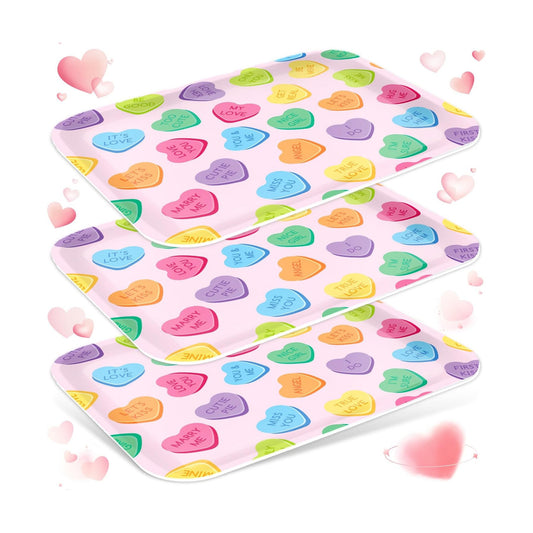 JarThenaAMCS 3Pcs 13 x 10 Inch Valentine's Day Serving Trays Candy Conversation Heart Platter Sweet Love Serving Dishes for Party Sharing Snacks Fruit Dessert Candy
