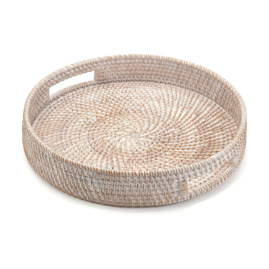 Round Rattan Tray / Whitewash / 11.8