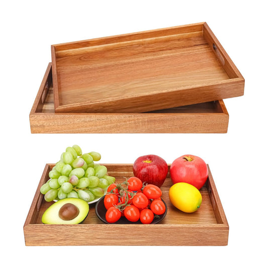 Acacia Wood Serving Tray / 15 x 10 / Set of 3
