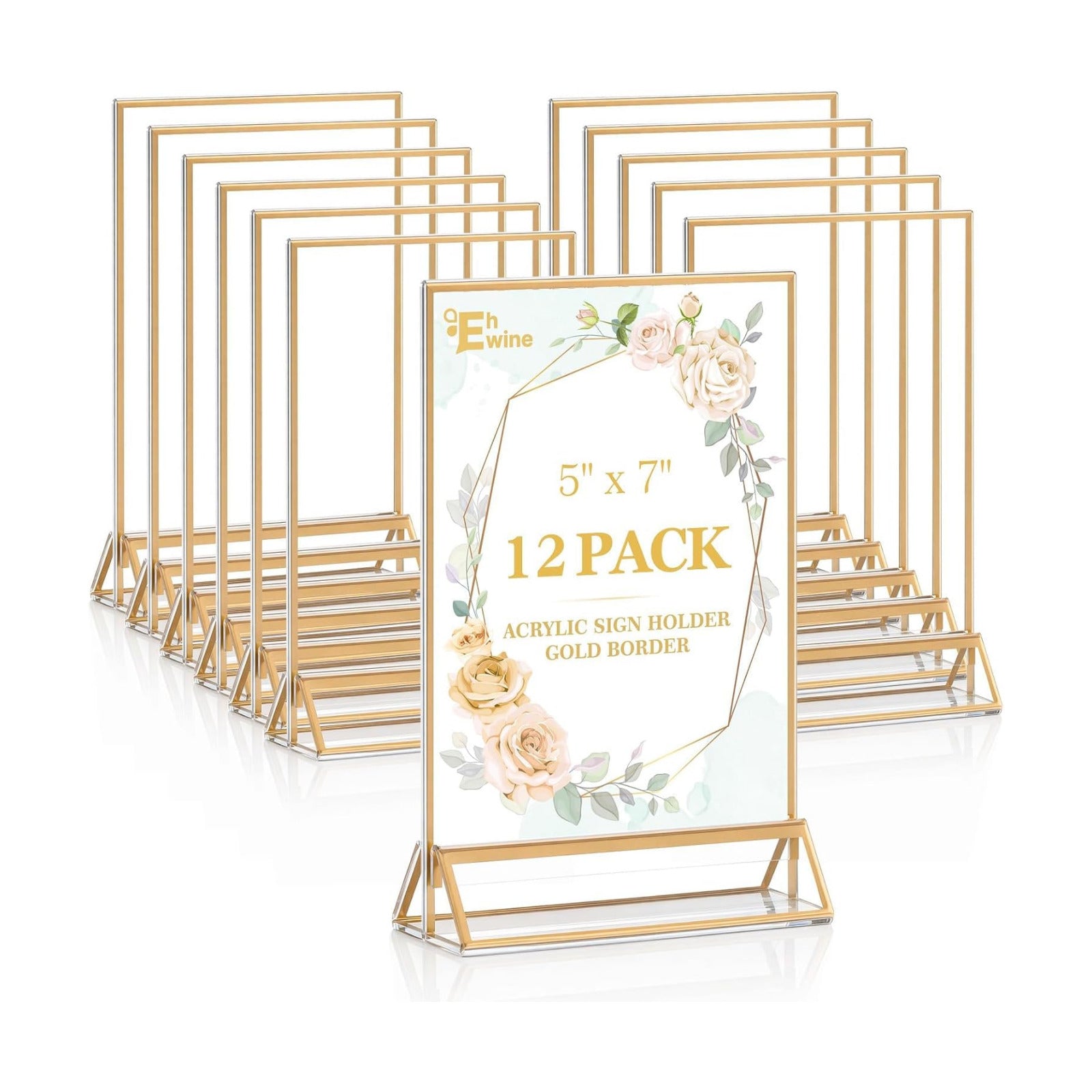 Acrylic Sign Holder / 5 x 7 / Gold Inch / Set of 12