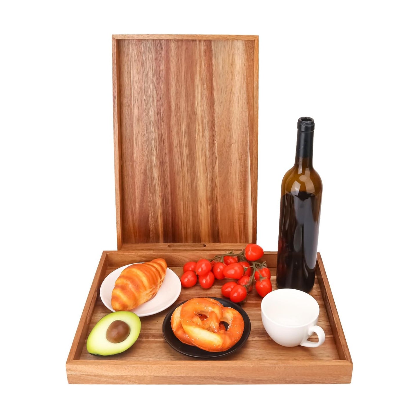 Acacia Wood Serving Tray / 17 x 11.5 / Set of 2