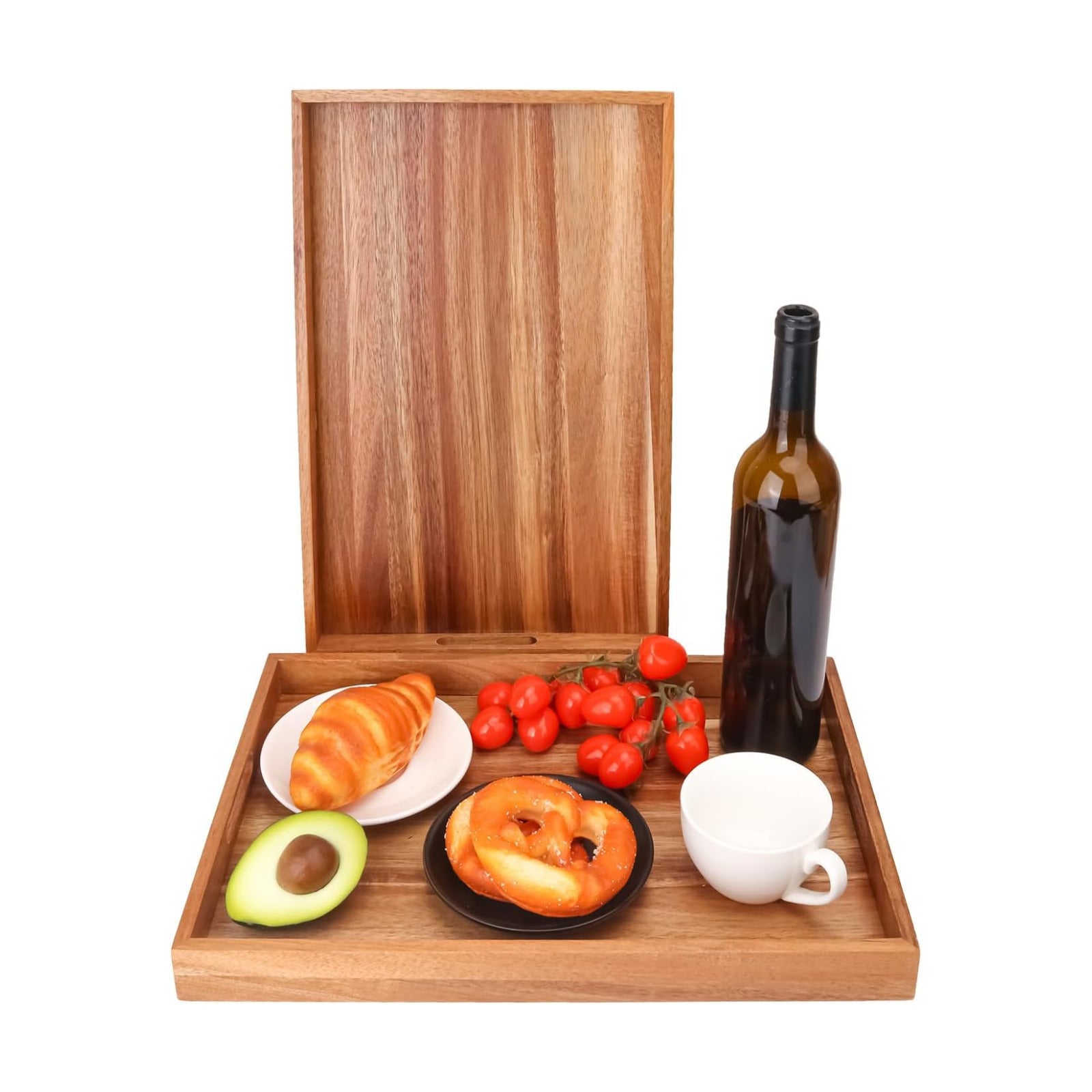Acacia Wood Serving Tray / 17 x 11.5 / Set of 2
