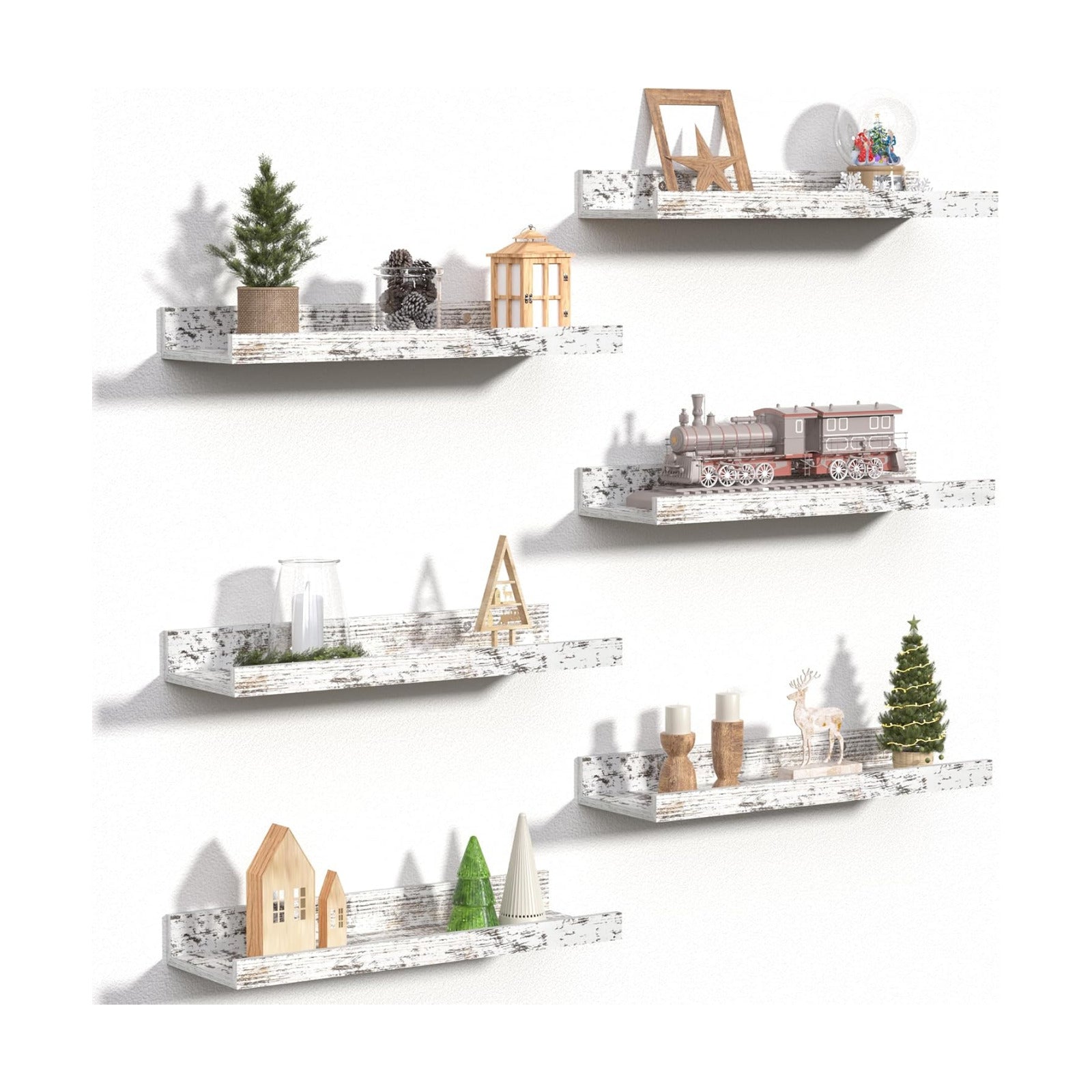 upsimples Floating Shelves for Wall Decor Storage Rustic White,6Pcs 15.7''