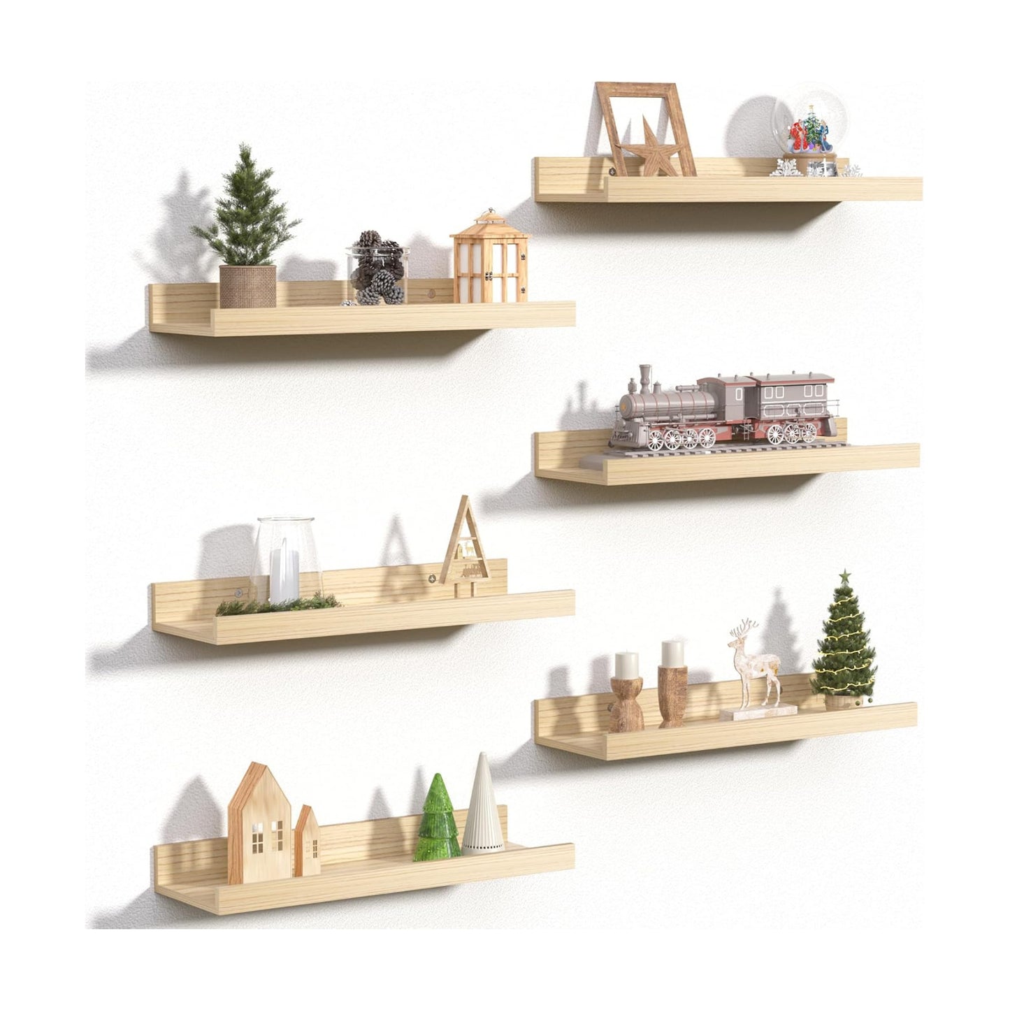 upsimples Floating Shelves for Wall Decor Storage, Natural, 6Pcs, 15.7''