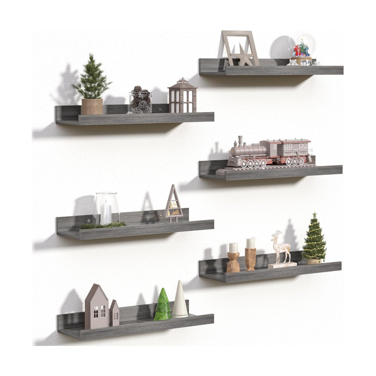 upsimples Floating Shelves for Wall Decor and Storage, Grey, 6Pcs 15.7''