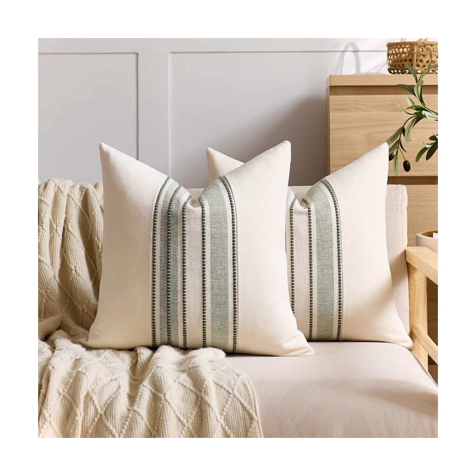 Boho Decorative Cushion Covers / 18 x 18 / Style 1- Olive Green / Set of 2