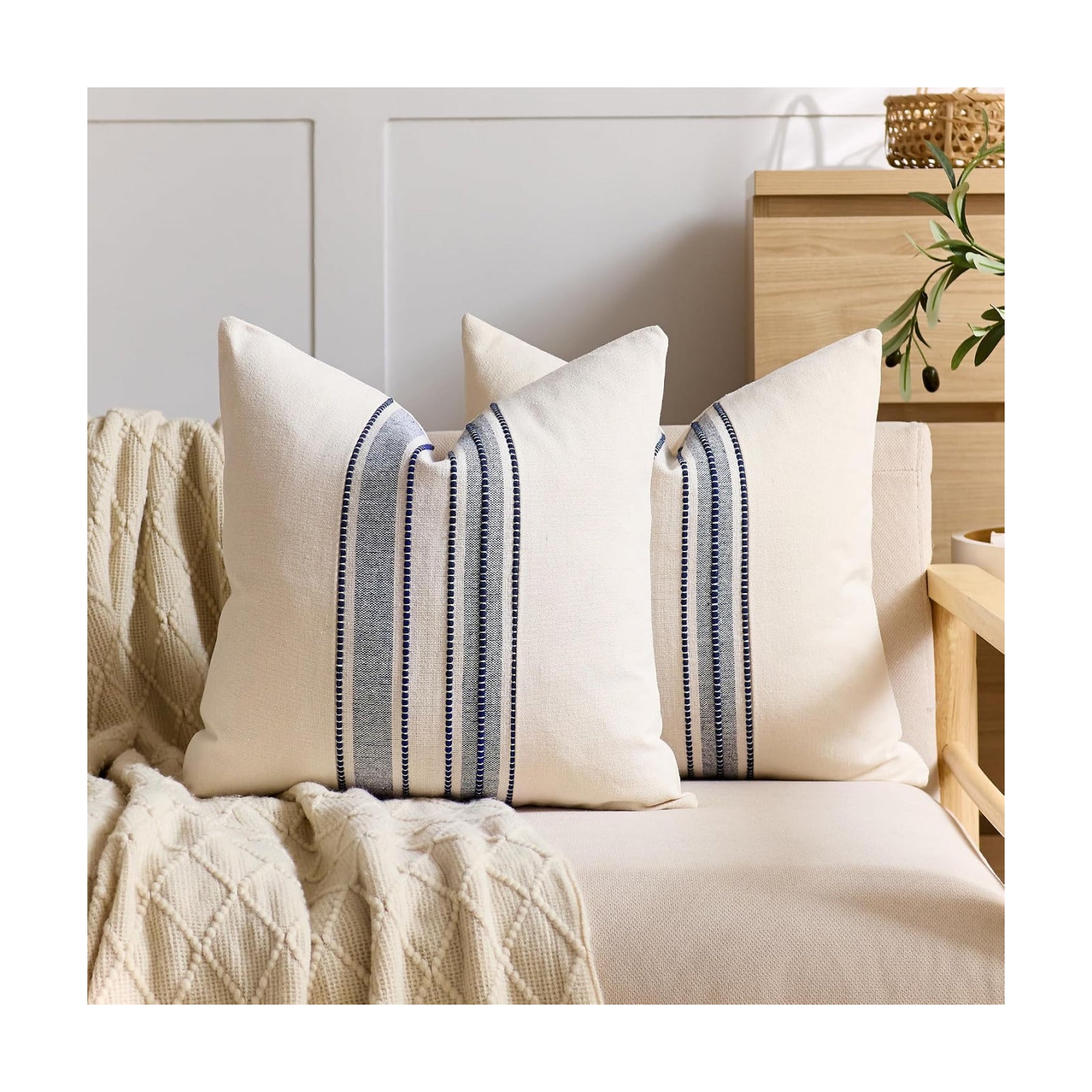 Boho Decorative Cushion Covers / 18 x 18 / Style 1- Navy / Set of 2