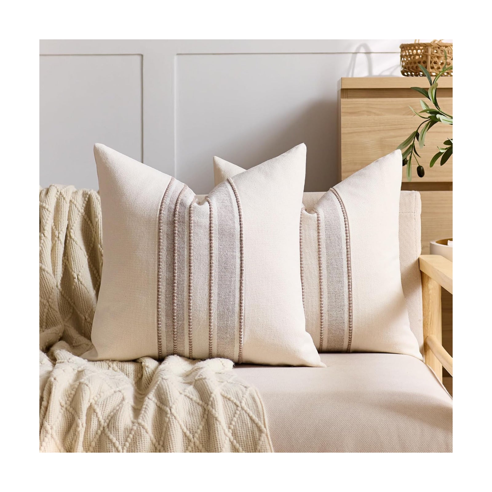 Boho Decorative Cushion Covers / 18 x 18 / Style 1- Beige / Set of 2