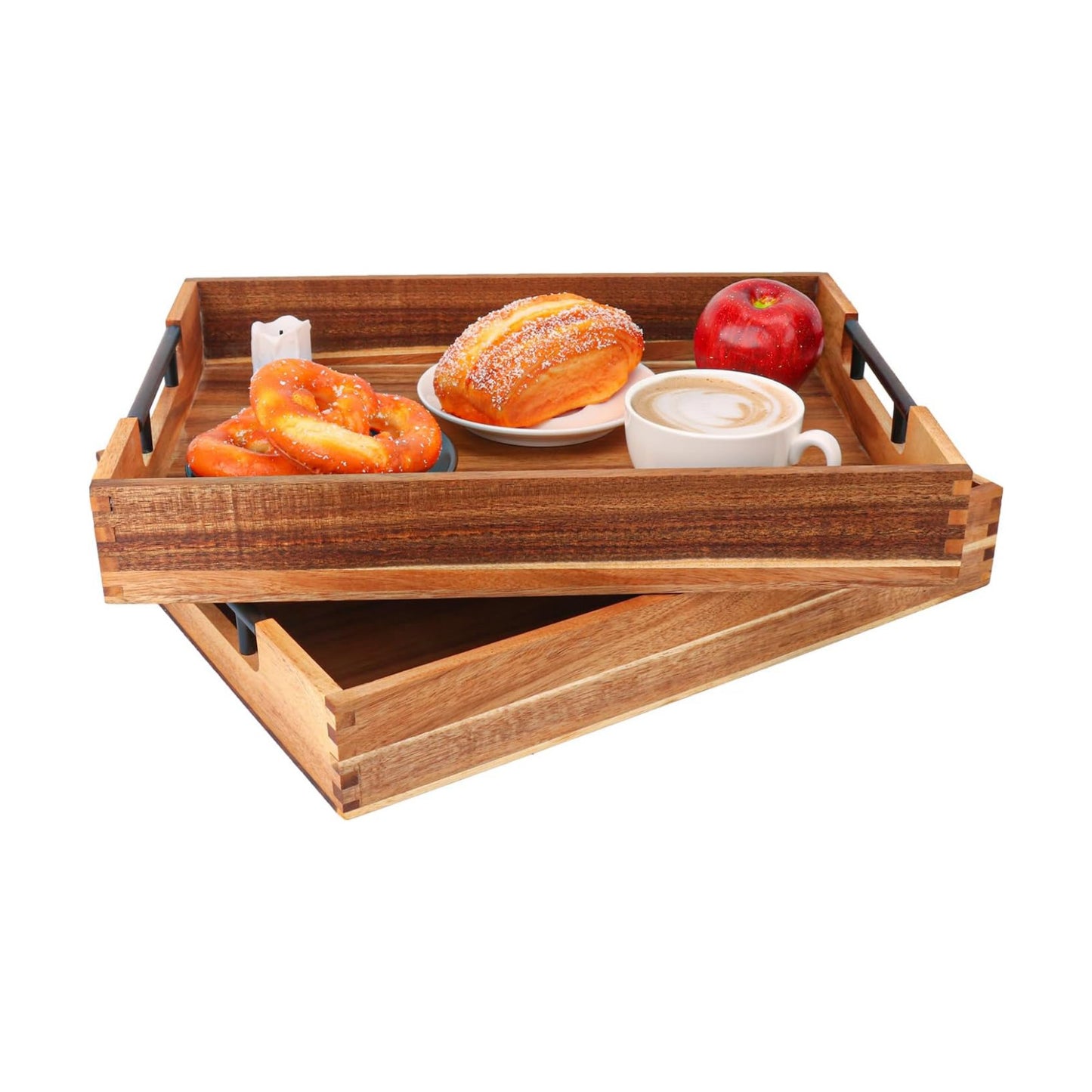 Acacia Wood Serving Tray / 13 x 17 / Black / Set of 2