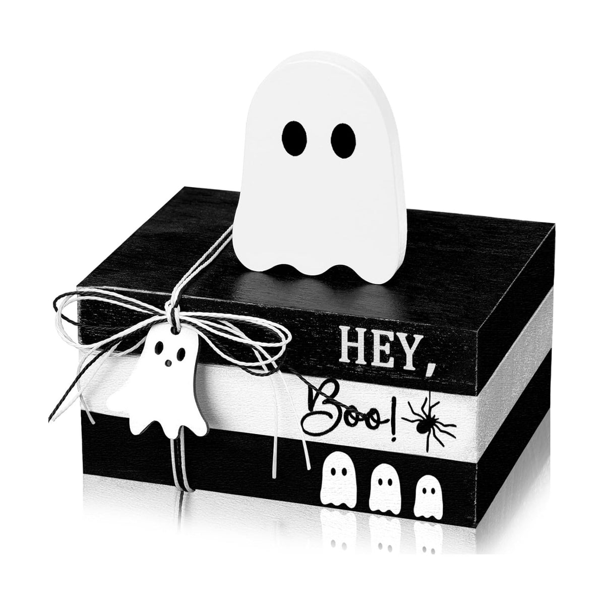 GlikCeil 4 Pcs Halloween Ghost Table Decorations Spooky Wooden Signs,White