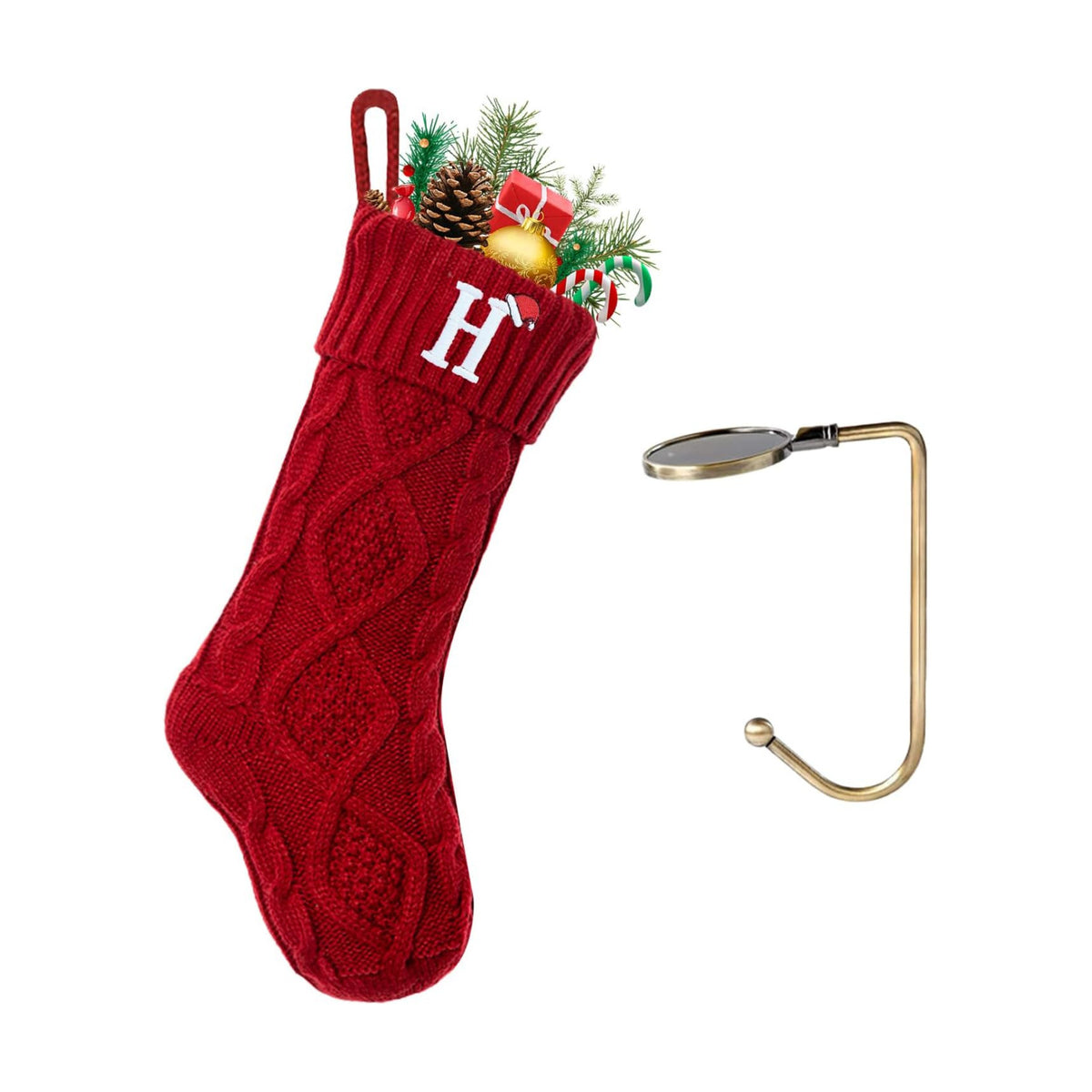 Christmas Stockings with Initials, Letter H Embroidered Xmas Stockings, 18" Large Monogram Knitted Xmas Stocking, Christmas Party Fireplace Family Hanging Stocking Decorations(1 Pack, Red)