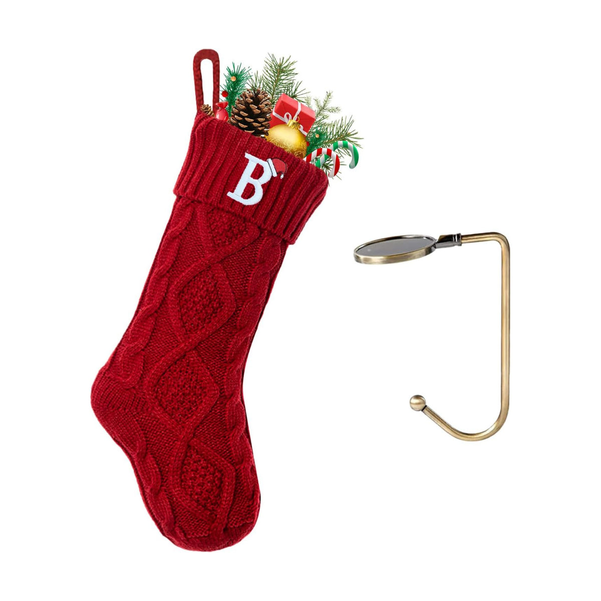 Christmas Stockings with Initials, Letter B Embroidered Xmas Stockings, 18" Large Monogram Knitted Xmas Stocking, Christmas Party Fireplace Family Hanging Stocking Decorations(1 Pack, Red)