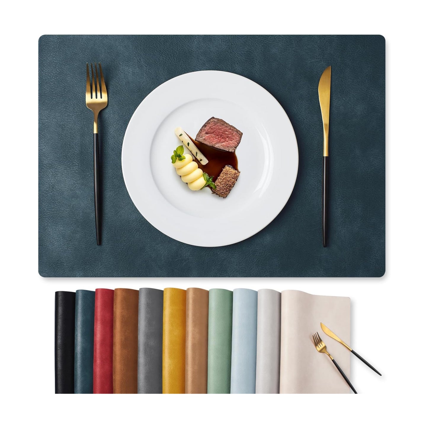 MOSAYT Vinyl Placemats Set of 12-12 X 17 Inch - Faux Leather 100% Waterproof Oil-Proof Wipeable PU Place Mats, Heat