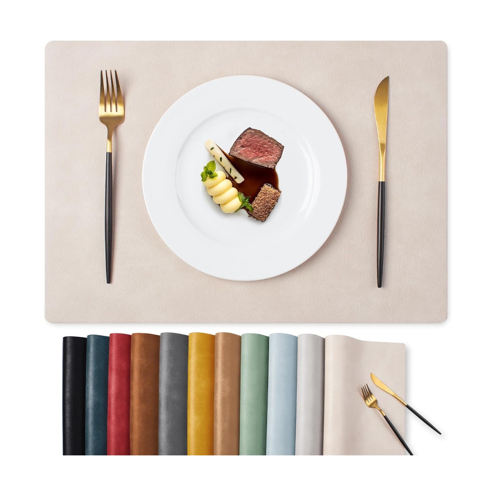 MOSAYT Vinyl Placemats Set of 12-12 X 17 Inch - Faux Leather 100% Waterproof Oil-Proof Wipeable PU Place Mats, Heat