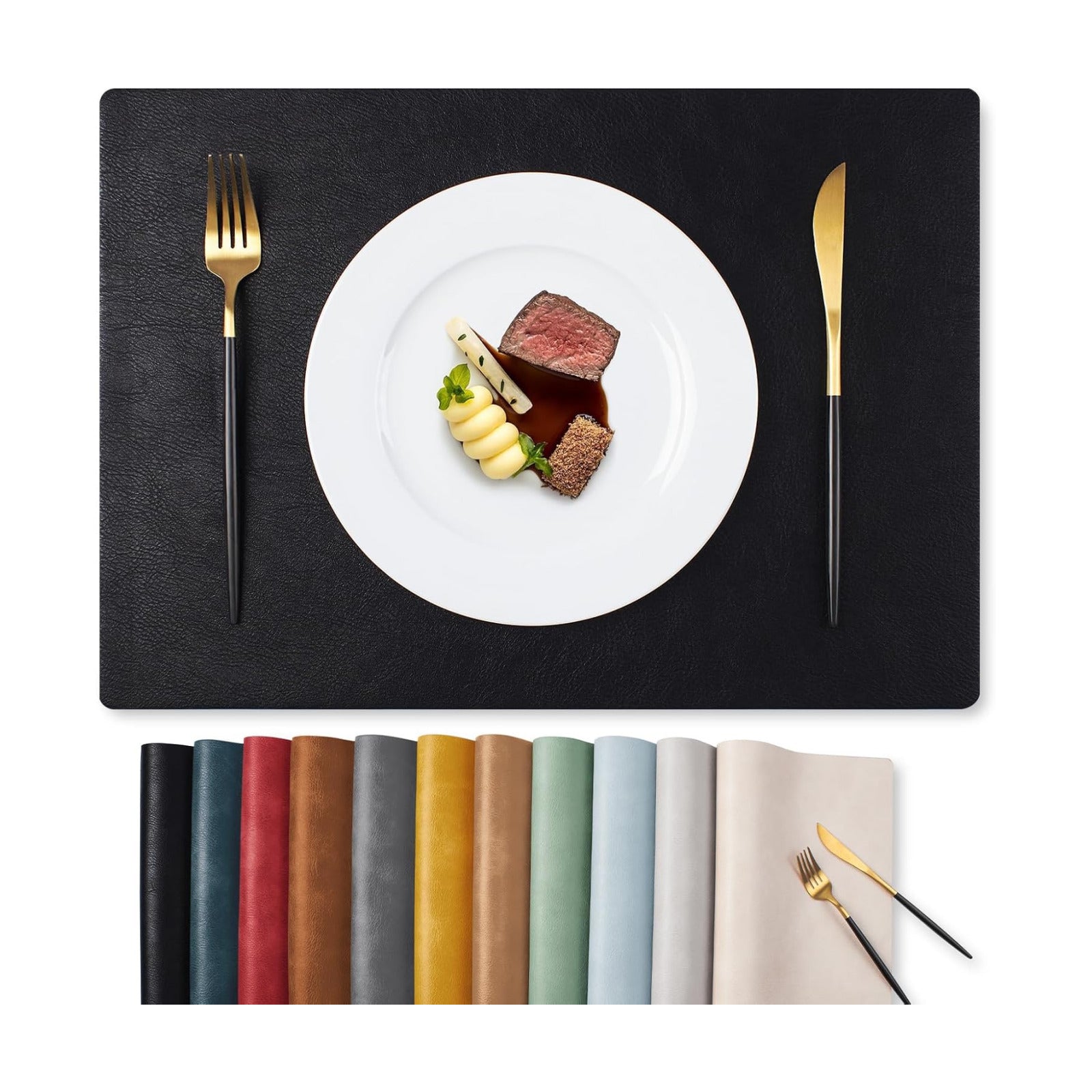 MOSAYT Vinyl Placemats Set of 12-12 X 17 Inch - Faux Leather 100% Waterproof Oil-Proof Wipeable PU Place Mats, Heat