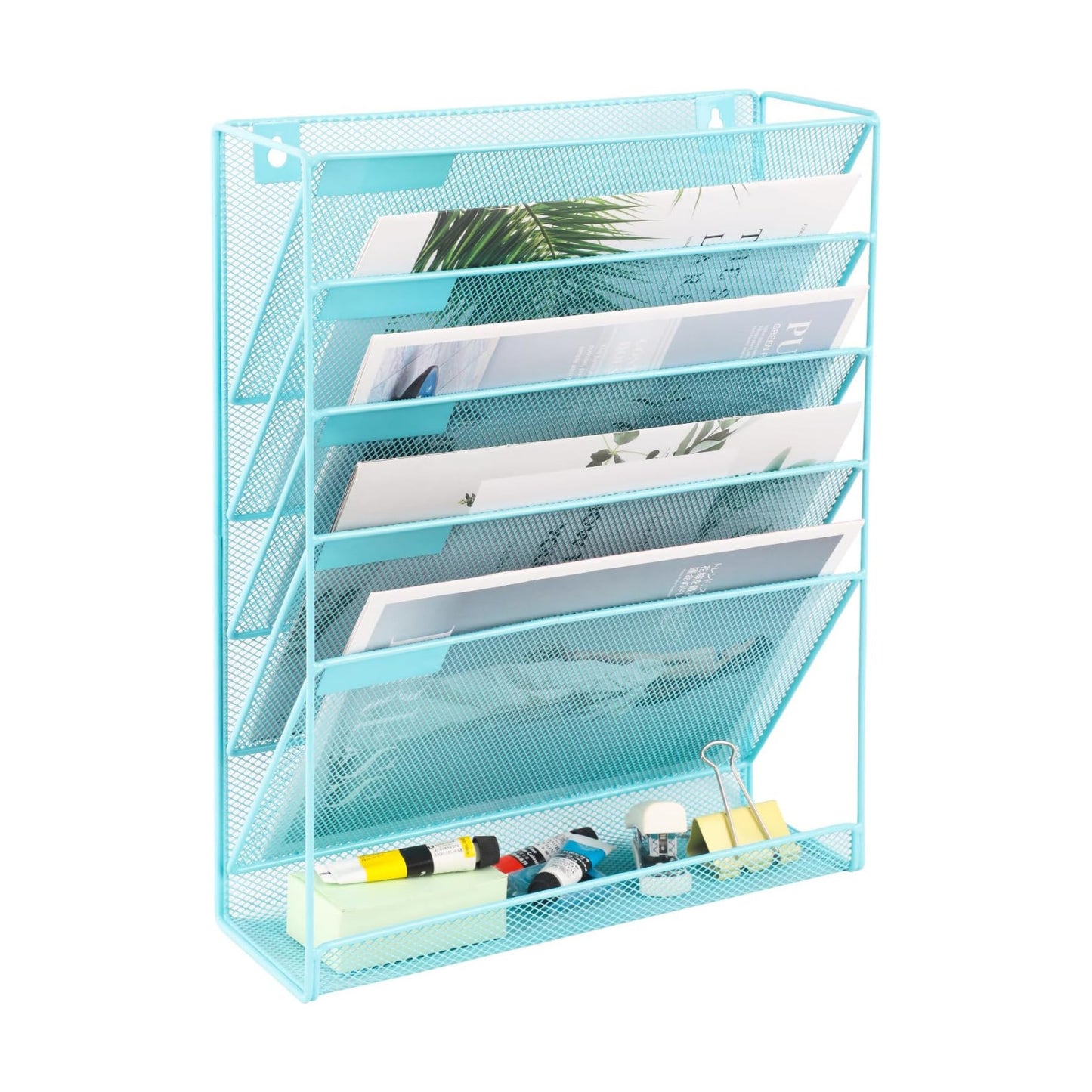 Desk File Organizer Mesh 6-Tier, Hanging Wall Mount Document Organization Stand, Desktop Vertical Mail Paper Folder