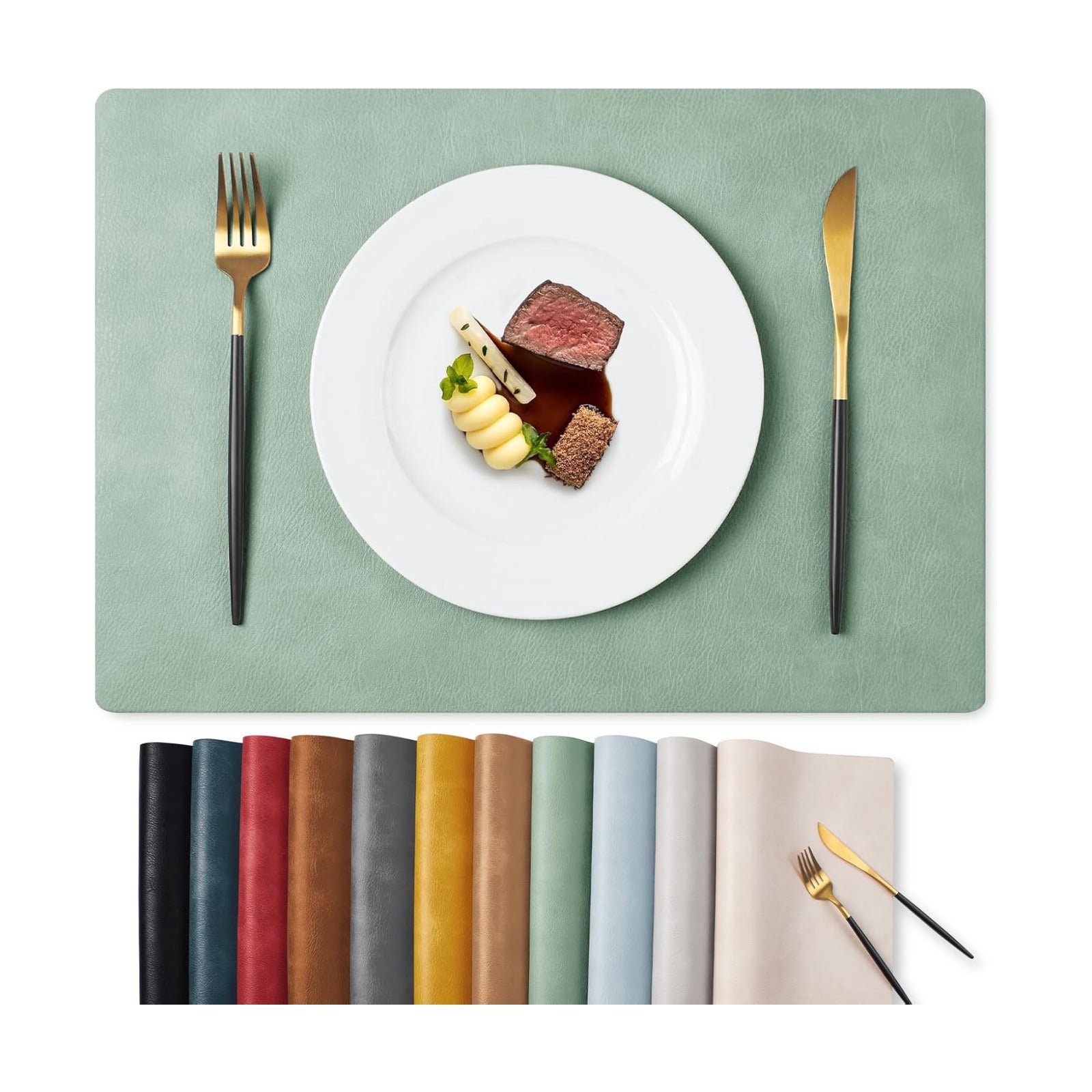 MOSAYT Vinyl Placemats Set of 12-12 X 17 Inch - Faux Leather 100% Waterproof Oil-Proof Wipeable PU Place Mats, Heat