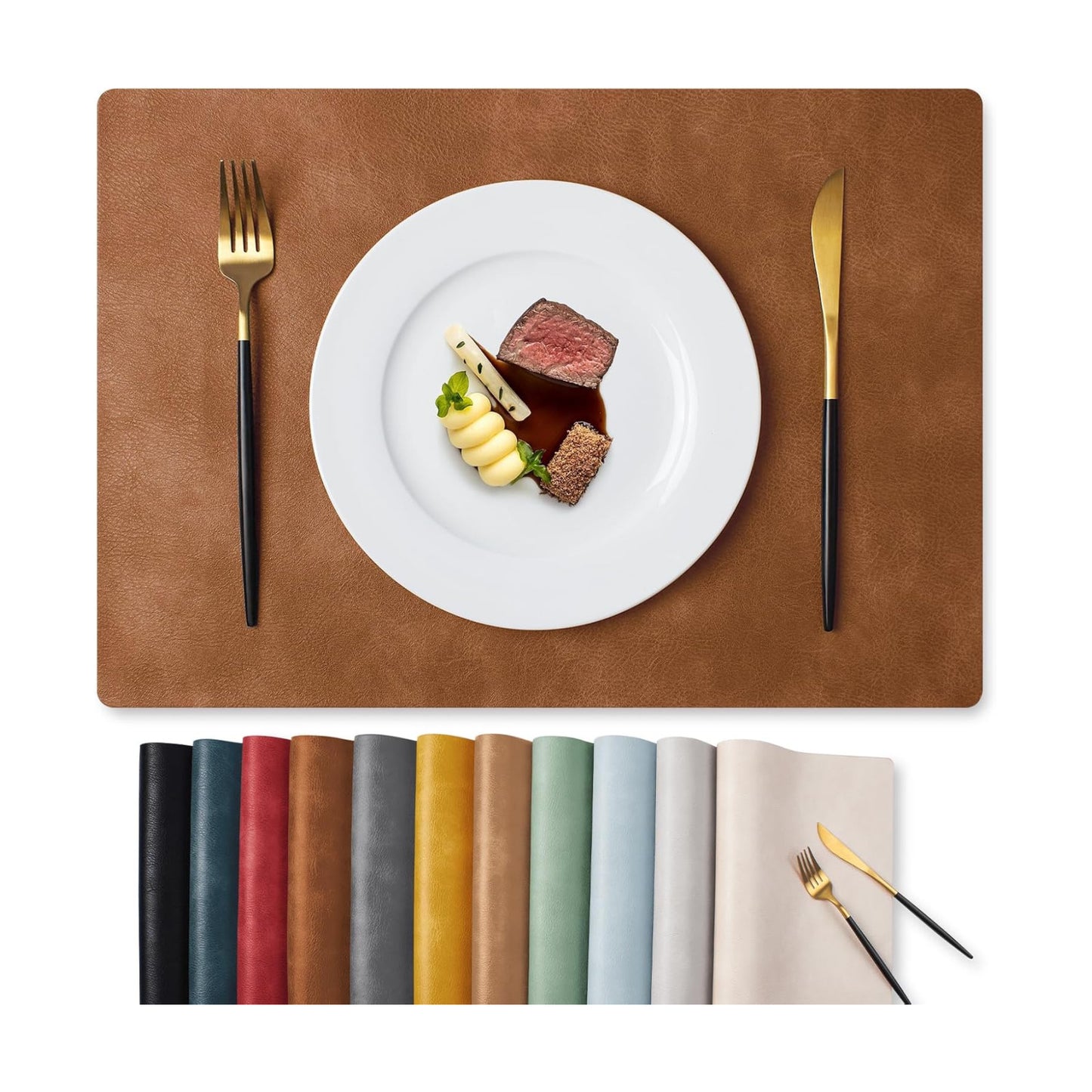 MOSAYT Vinyl Placemats Set of 12-12 X 17 Inch - Faux Leather 100% Waterproof Oil-Proof Wipeable PU Place Mats, Heat