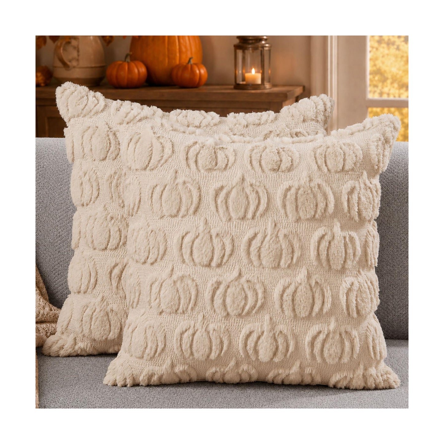 DFXSZ Fall Pillow Covers 22x22 2Pcs Beige Pumpkin Fall Decorations for Home