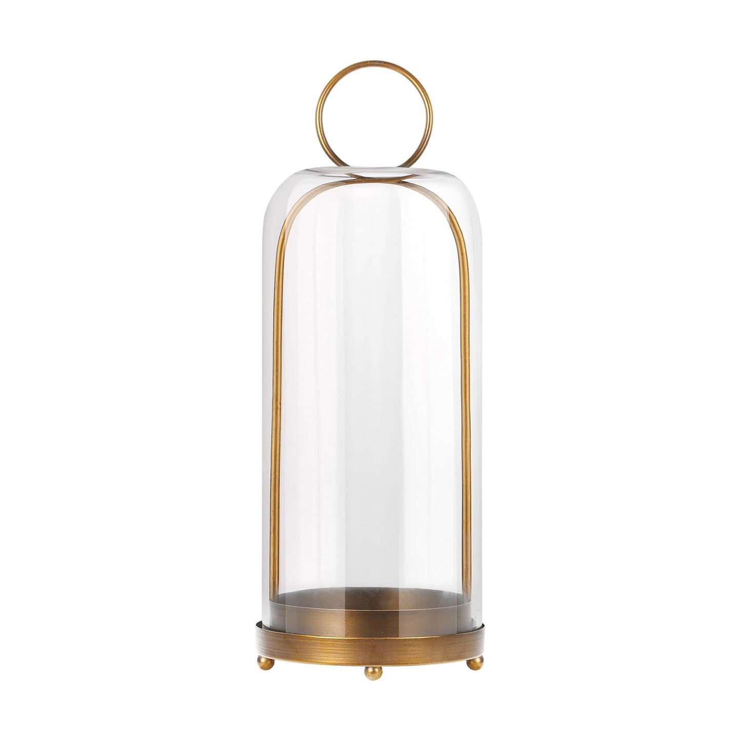 20" High Versatile Modern Metal Hurricane Lantern with Handmade Sturdy Glass Dome in Antique Brass for Pillar Candle &