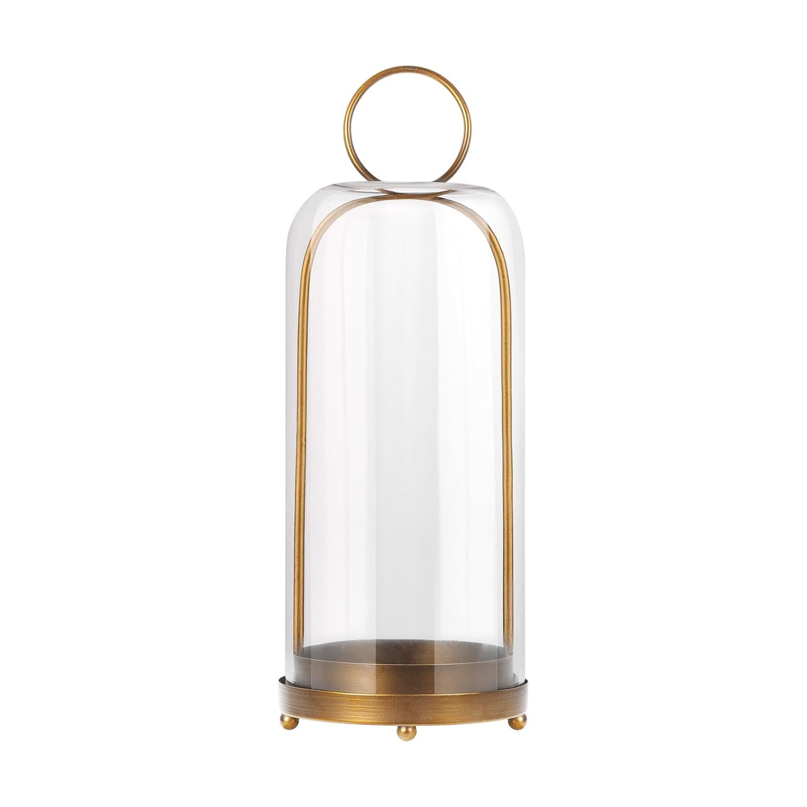 20" High Versatile Modern Metal Hurricane Lantern with Handmade Sturdy Glass Dome in Antique Brass for Pillar Candle &