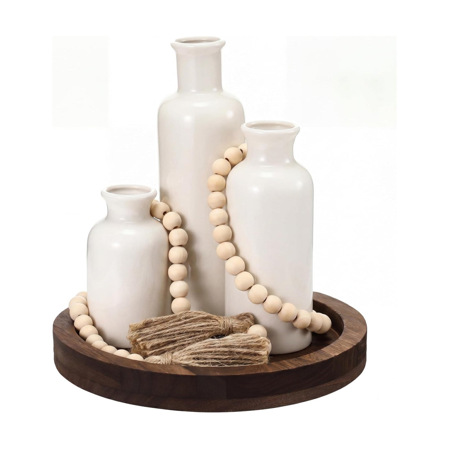 Wooden Serving Tray Wood Bead Garland / Dark Brown / Set of 5