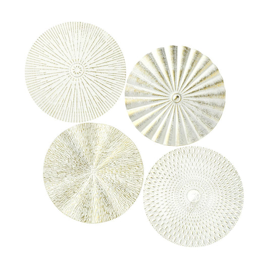 Metal Wall Art Decor Modern Sunburst Hanging Artwork Decor Wall / White Gold / 12 Inch / Set of 4