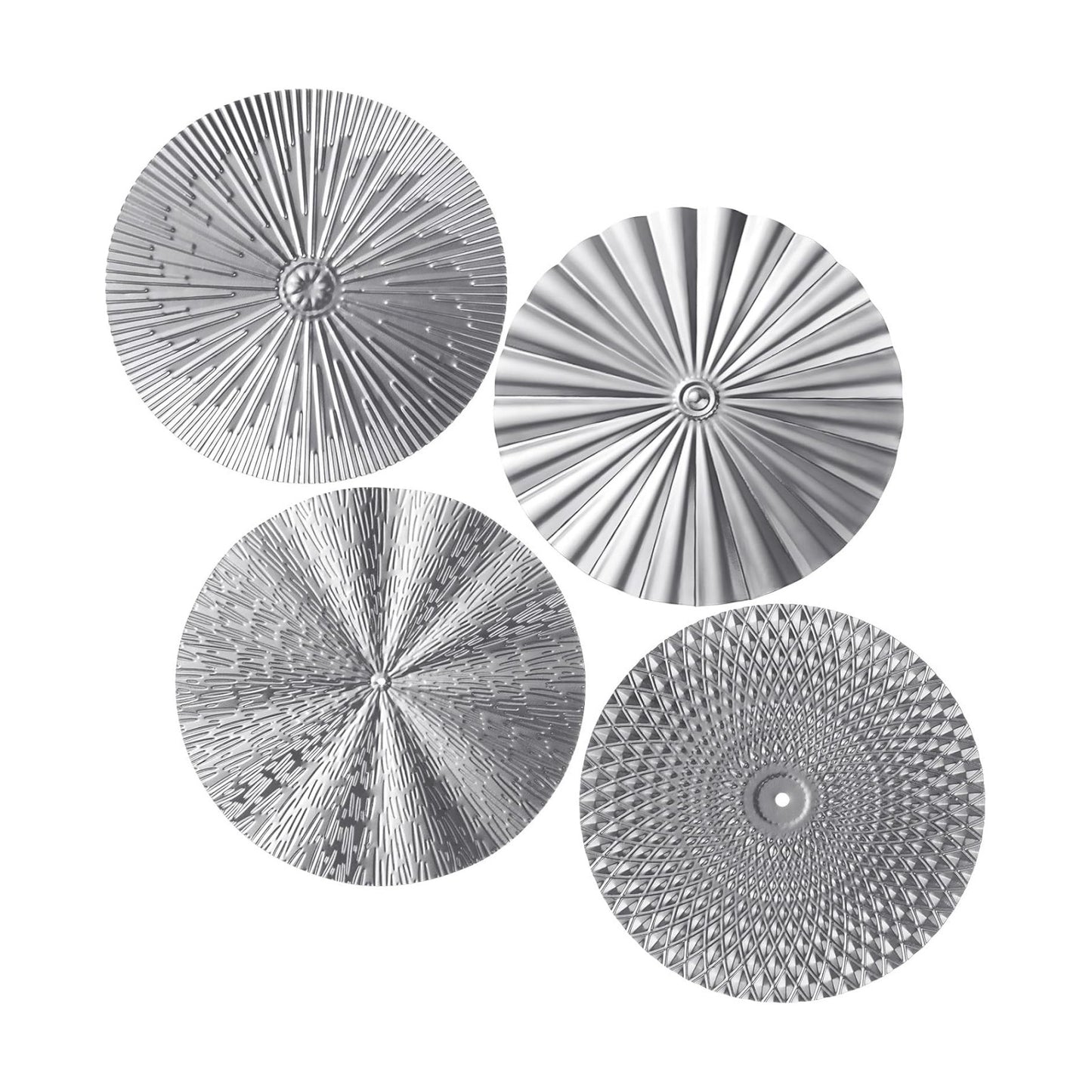 Metal Wall Art Decor Modern Sunburst Hanging Artwork Decor Wall / Silver / 12 Inch / Set of 4