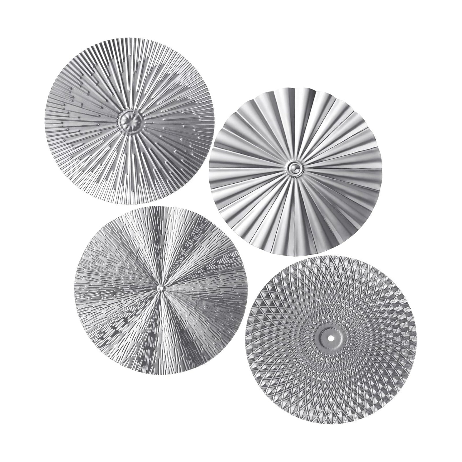 Metal Wall Art Decor Modern Sunburst Hanging Artwork Decor Wall / Silver / 12 Inch / Set of 4