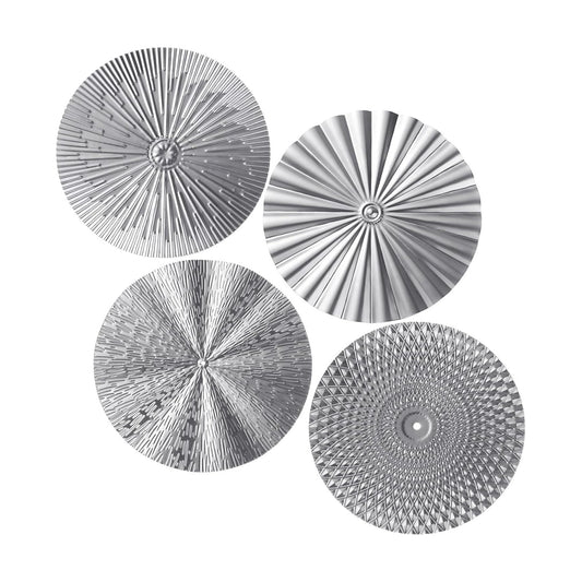 Metal Wall Art Decor Modern Sunburst Hanging Artwork Decor Wall / Silver / 12 Inch / Set of 4