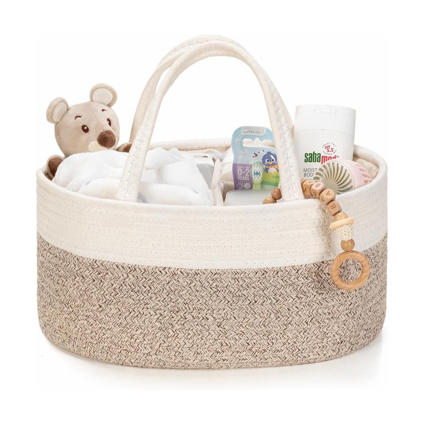 Baby Storage Basket / White&beige Brown / Small