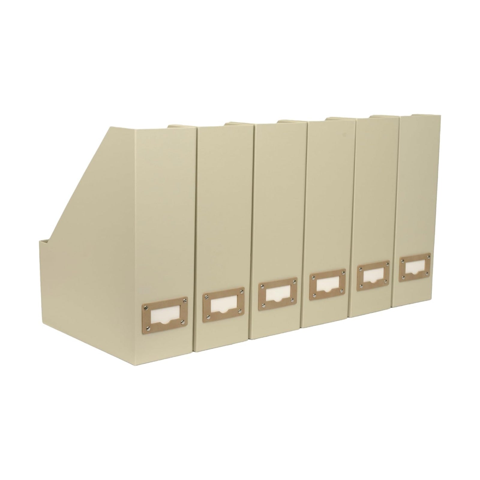 BLU MONACO | Cardboard Magazine File Holder Set of 6 | Vertical Magazine File Holder with Label Slots | Beige Linen