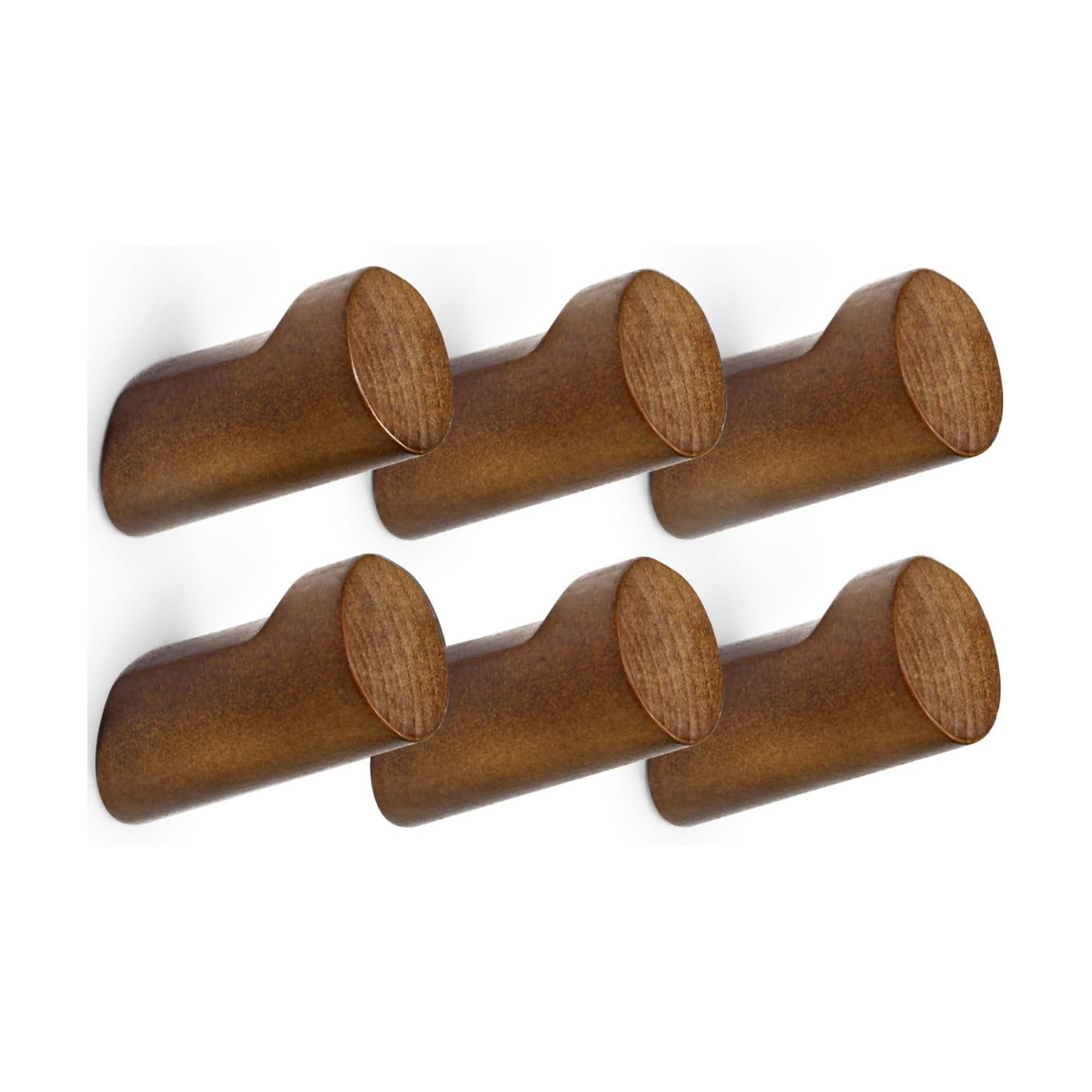 Wood Wall Hooks for Hanging / Walnut / Set of 6