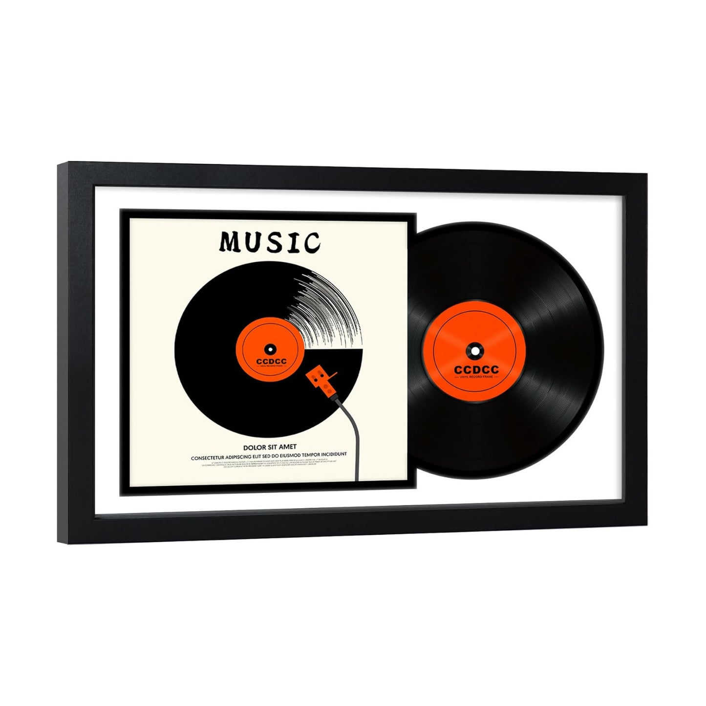 ccdcc 16.5x25 Vinyl Record Display Frame 1 Pack, Black Wooden Album Record Frame with Mats and Tempered Glass Cover for