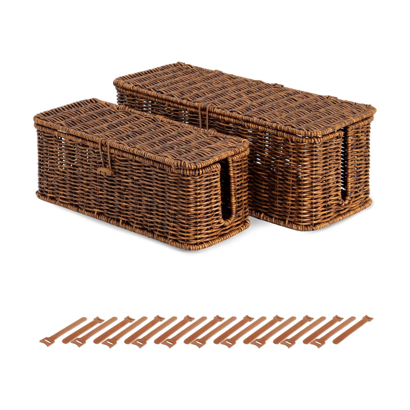 Handmade Cord Organizer for Desk Cord Hider Outlet Covers for Power Strip TV PC / Brown / Set