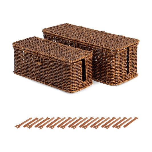 Handmade Cord Organizer for Desk Cord Hider Outlet Covers for Power Strip TV PC / Brown / Set