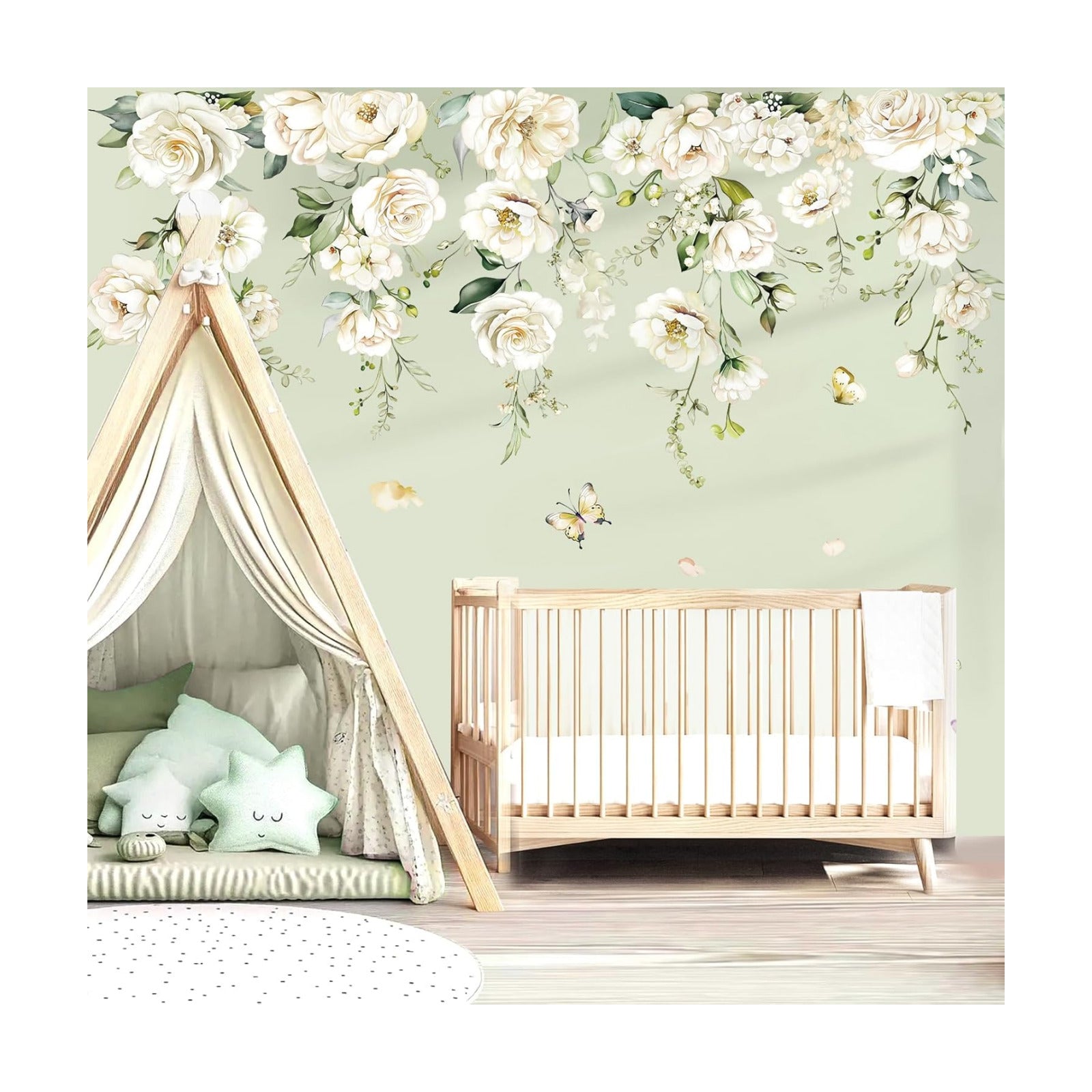 Large Flower Wall Decals Hanging Vine Blossom Floral Wall Stickers Baby Nursery Girls / White