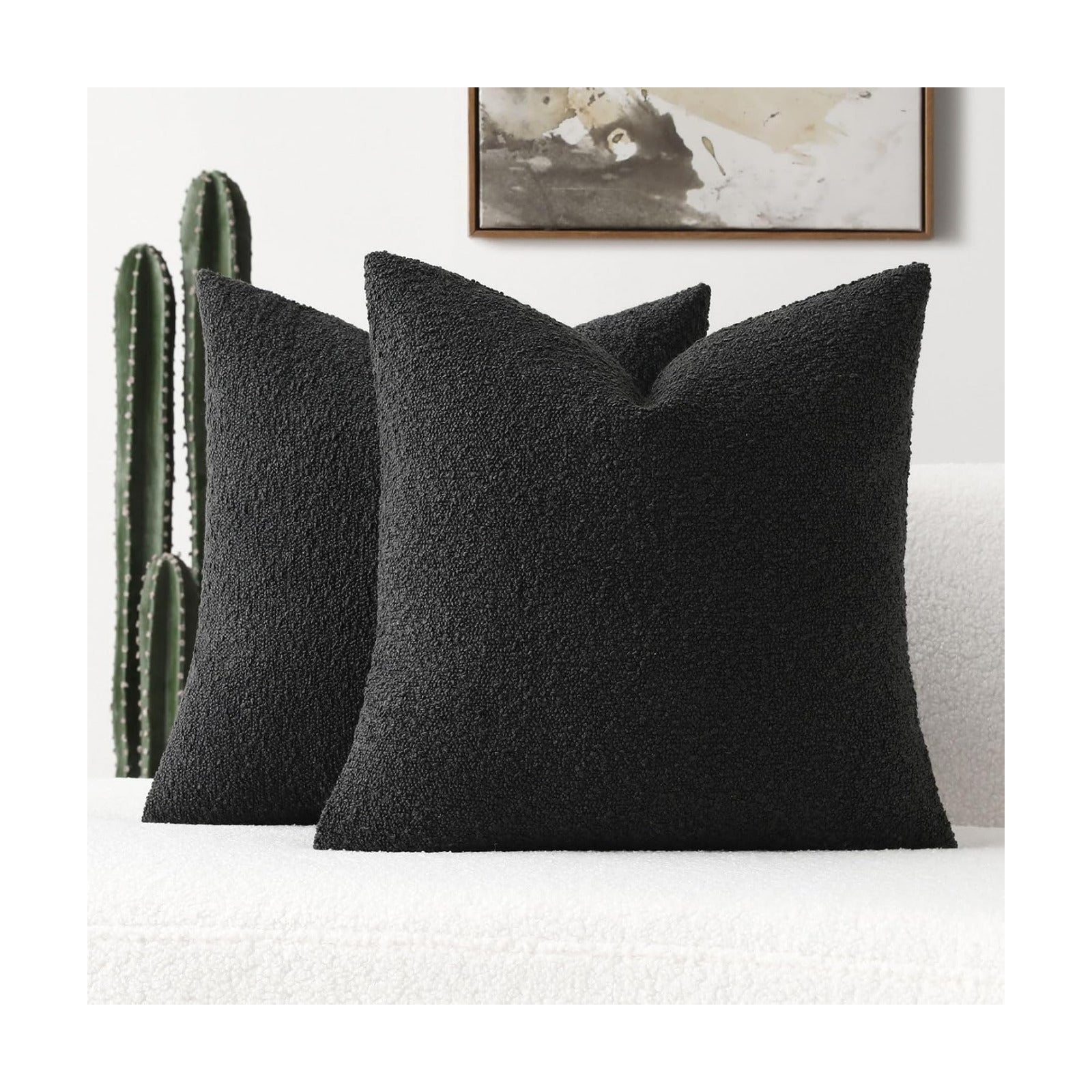 Decorative Throw Pillow Covers Soft Solid Boucle Textured Cushion Case / Black / 18 x 18 / Set of 2