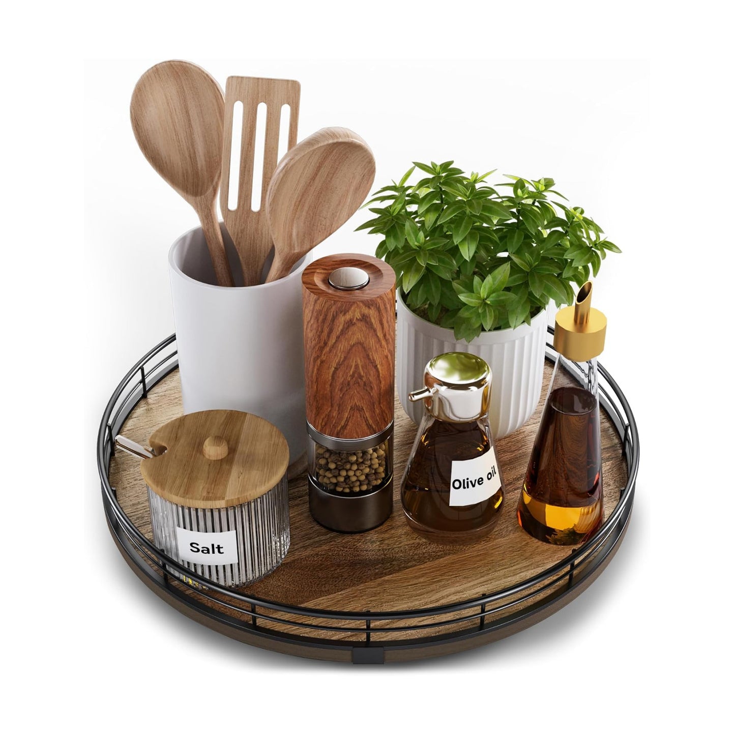 Acacia Wood 12" Lazy Susan Turntable Organizer / Set of 12