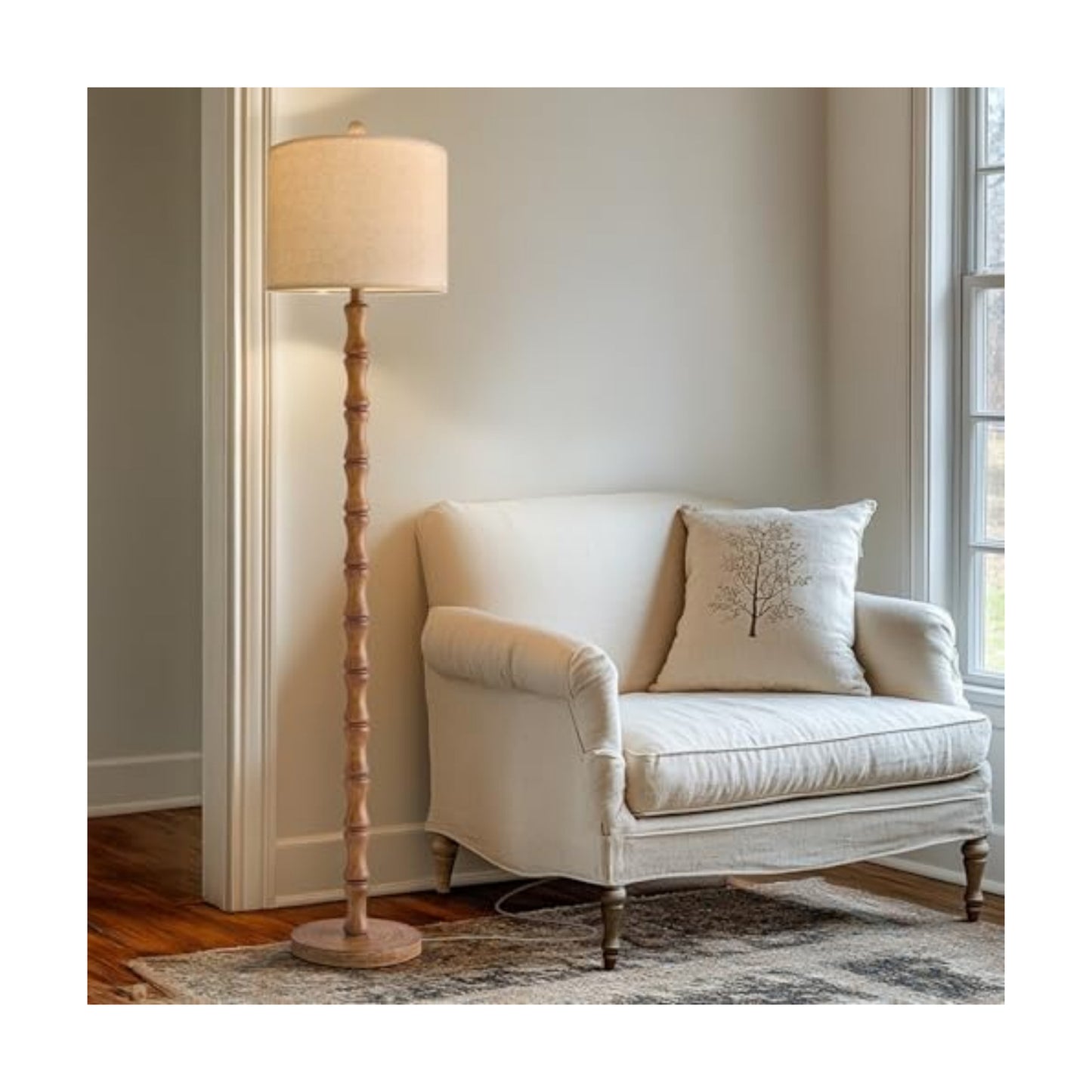 BOBOMOMO 62" Rustic Floor Lamp for Living Room, Retro Farmhouse Floor Lamp Rotary Switch, Resin Standing Lamp for