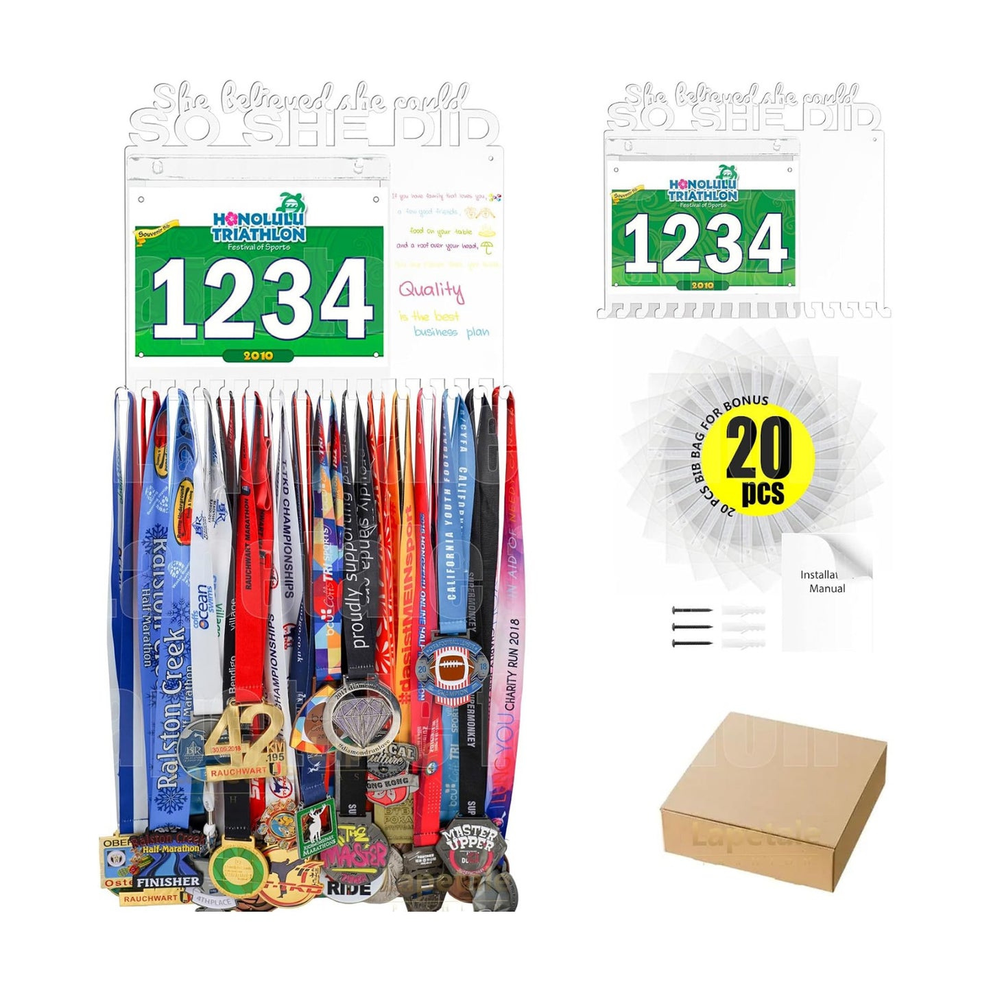 She Believed She Could SO SHE DID Race Medal Holder Wall Hanger,Marathon Medal Display and Runner Medal Hanger