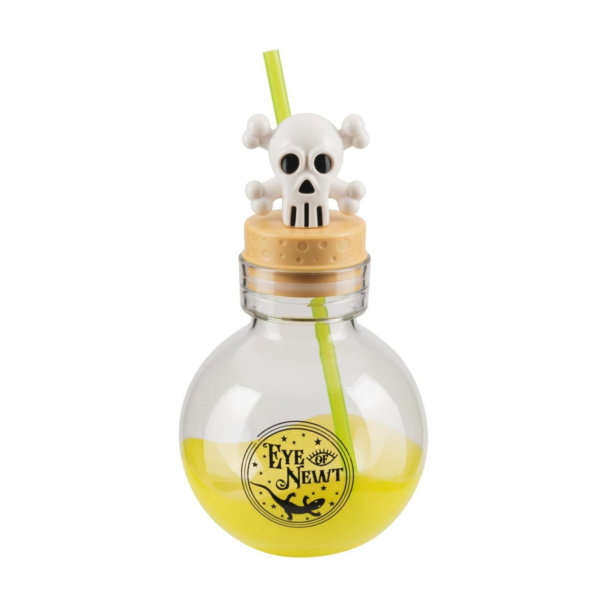 COOL GEAR 30 oz Potion Bottle with Removable Lid and Straw | Durable, BPA-Free Plastic Halloween Water Bottle with Spooky Design for Trick-or-Treating, Parties or Everyday Use (Green/Skull)